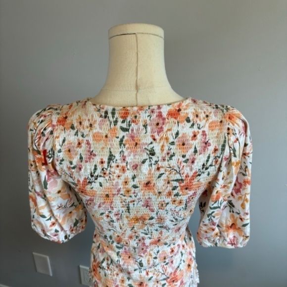 Mexx, Women's Smocked Jersey, Floral Puff Sleeve Top, SZ SM - Picture 6 of 8